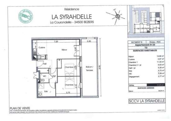 Location le courondelle - t3 - 57 m² - Béziers